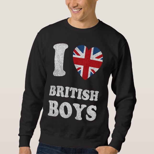 Sweatshirt I Love British Boys UK Union Jack Heart Flag (Devant)