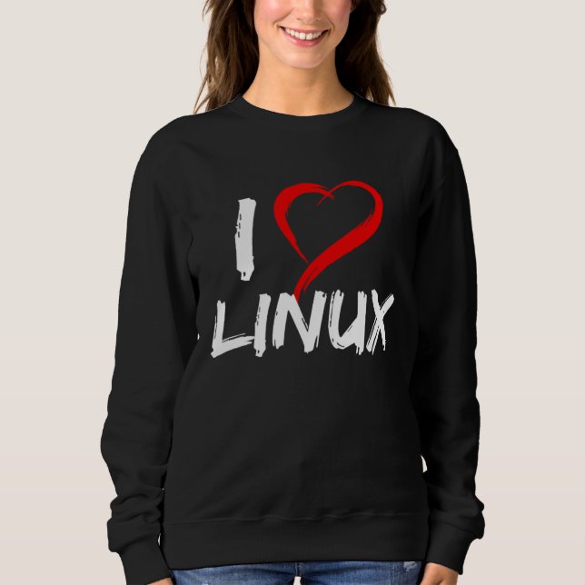 Sweatshirt I Love Linux with Heart Penguin Tux Open Source Os (Devant)