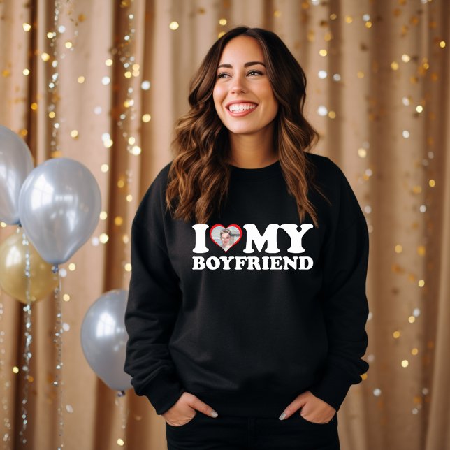 Sweatshirt I Love My Boyfriend Photo personnalisée Cadeau Val (Créateur téléchargé)