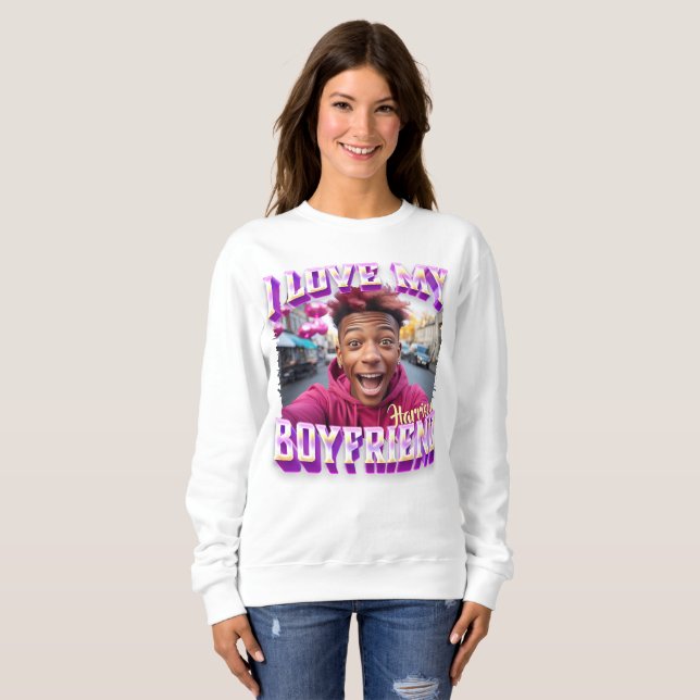 Sweatshirt I Love My Boyfriend Purple Bootleg Rapper Photo (Devant entier)