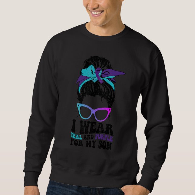 Sweatshirt I Wear Teal And Purple For Son Messy Bun Suicide P (Devant)
