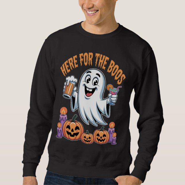 Sweatshirt Ici pour l'Halloween du Fantôme Funny Boos (Devant)
