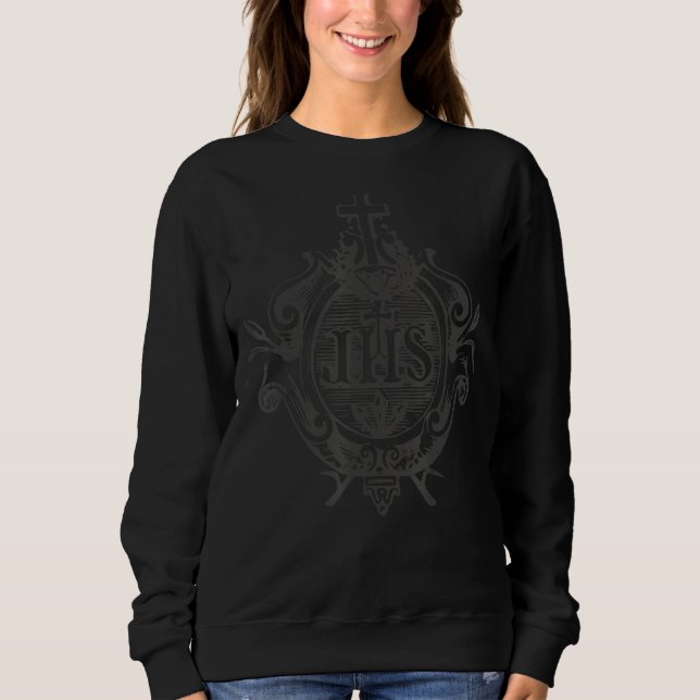 Sweatshirt IHS Cross Christogram Symbole de Jésus Chat tradit (Devant)