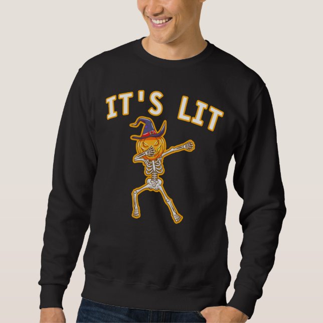 SWEATSHIRT IL EST ÉCLAIRÉ - DABBING HALLOWEEN CITROUILLE SKEL (Devant)