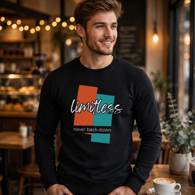 Sweatshirt Illimité Ne Recule Jamais  (Limitless never back down - retro motivational sweatshirt lifestyle mockup)
