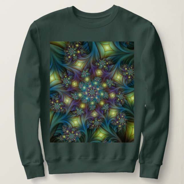 Sweatshirt Illuminé Abstrait brillant Turquoise violet Fracta (Design devant)