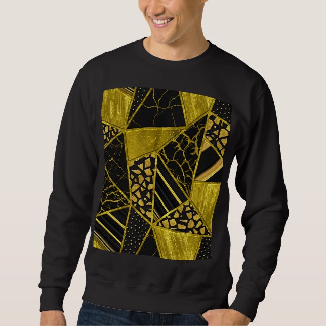 Sweatshirt Illusion de texture du triangle noir or (Devant)