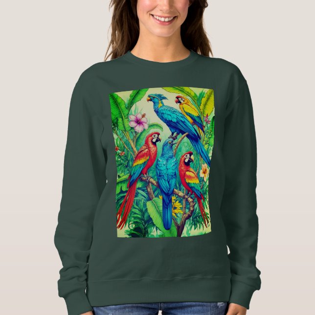 Sweatshirt Illustration botanique d'oiseaux tropicaux (Devant)