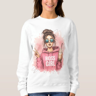 Sweatshirt Illustration de Bubble Tea pour fille boss rose