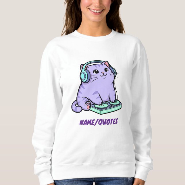 Sweatshirt Illustration de chat DJ mignon de style Kawaii (Devant)