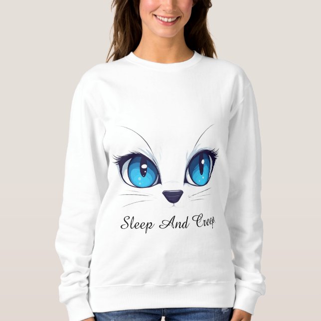 Sweatshirt Illustration de chat mignon aux yeux bleus de près (Devant)