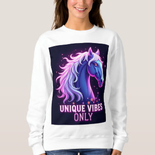 Sweatshirt Illustration de cheval néon vibrant avec texte uni