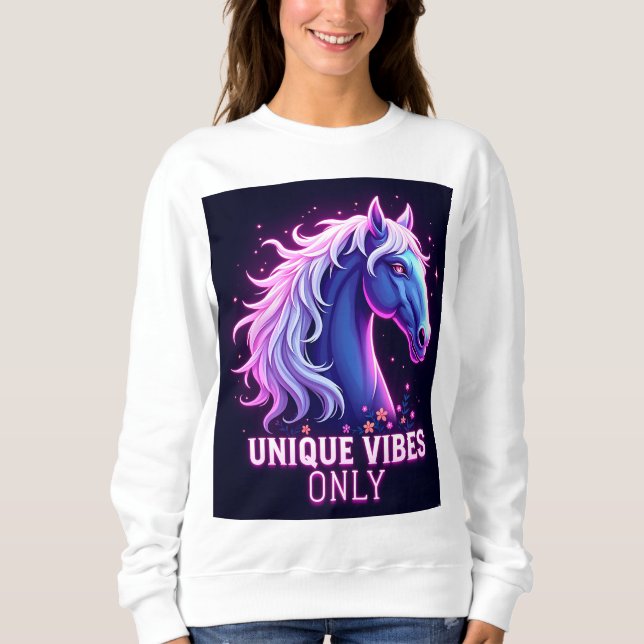Sweatshirt Illustration de cheval néon vibrant avec texte uni (Devant)