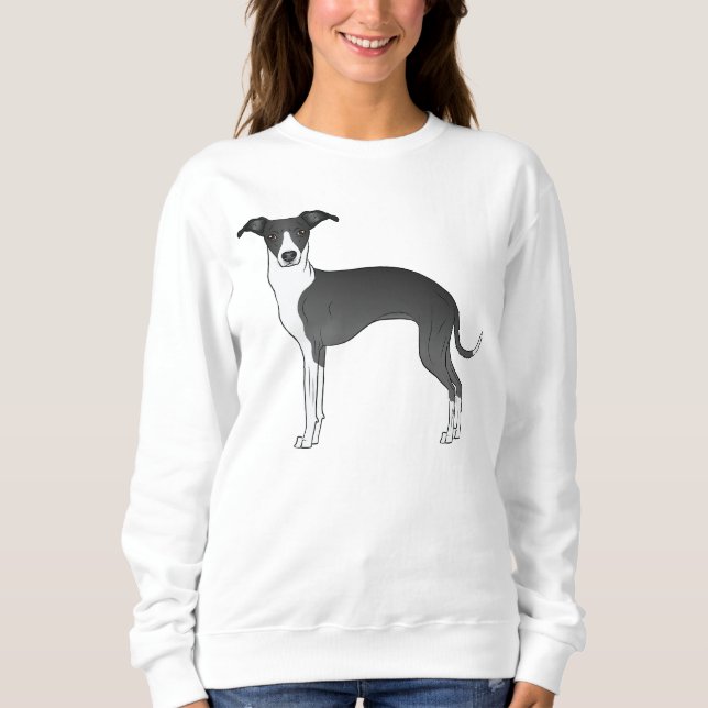 Sweatshirt Illustration de chien gris italien noir et blanc (Devant)