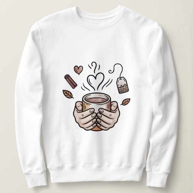 Sweatshirt Illustration de couverture de thé d'automne doodle (Design devant)