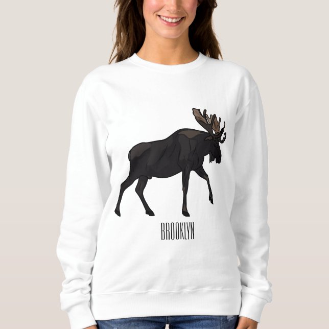Sweatshirt Illustration de dessin animé d'orignal (Devant)