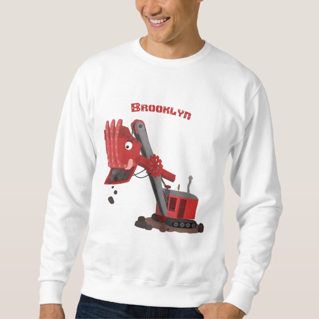 Sweatshirt Illustration de dessin animé d'une pelleteuse à va (Devant)
