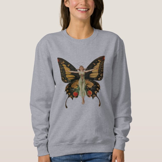 Sweatshirt Illustration de femme volant papillon Flapper (Devant)