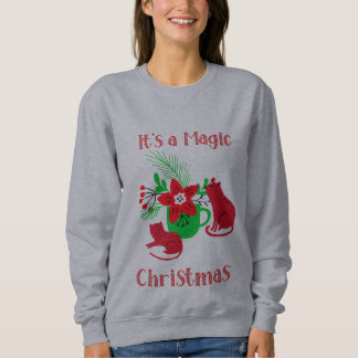Sweatshirt Illustration de la coupe et des chats X-mas verts