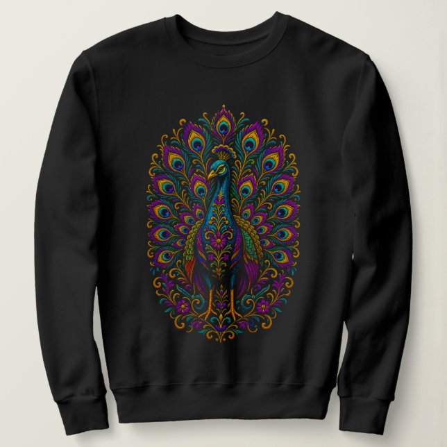 Sweatshirt Illustration de paon royal – Queue scintillante &  (Design devant)