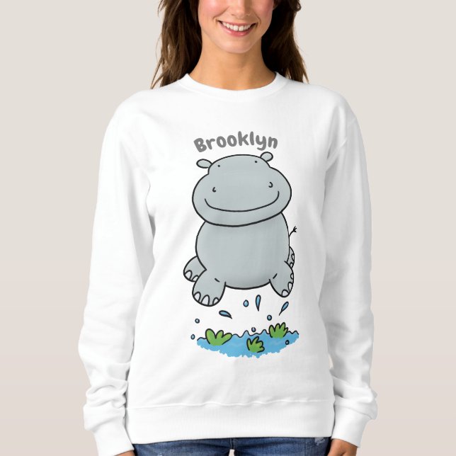 Sweatshirt Illustration de saut en hippo mignon (Devant)