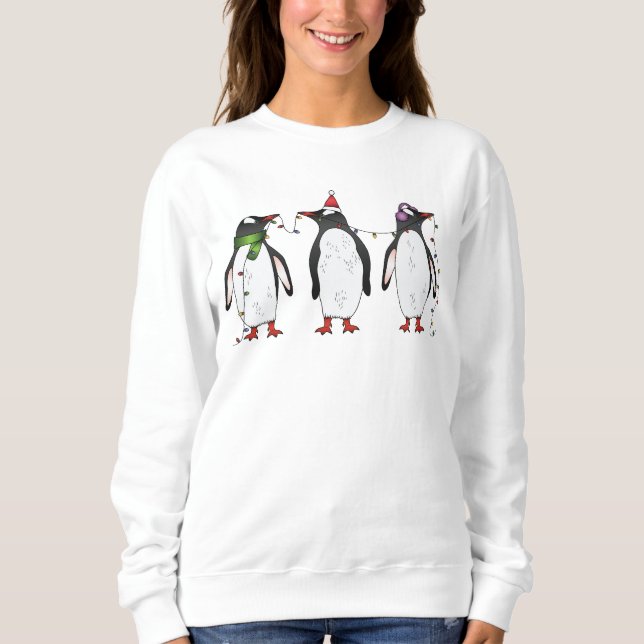 Sweatshirt Illustration de trois pingouins de Noël festifs (Devant)