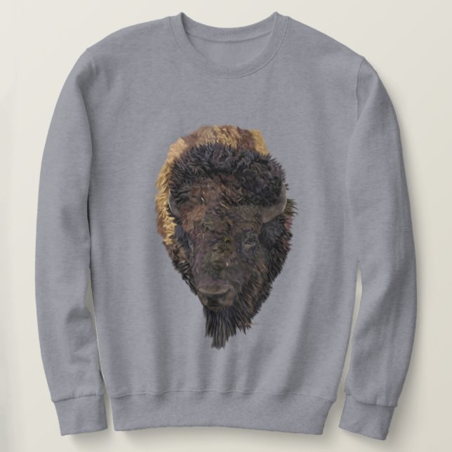 Sweatshirt Illustration détaillée d'une tête de bison américa (Design devant)