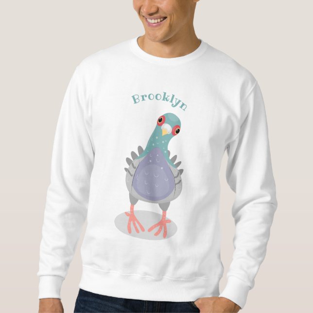 Sweatshirt Illustration drôle de pigeon curieux (Devant)