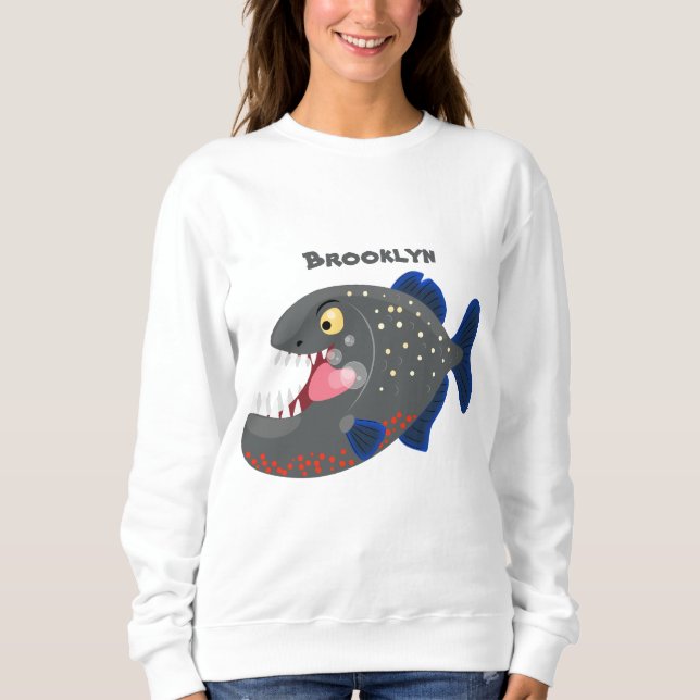 Sweatshirt Illustration drôle de piranha affamée (Devant)