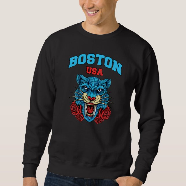 Sweatshirt Illustration Du Massachusetts De Boston Avec Flore (Devant)