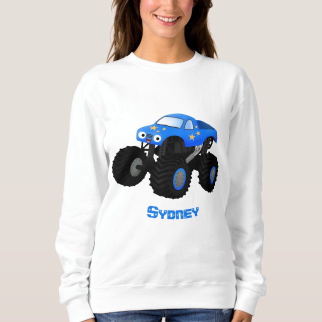 Sweatshirt Illustration d'un camion monstre bleu mou (Devant)