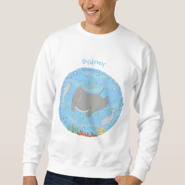 Sweatshirt Illustration d'une mignonne raie manta et de bulle (Devant)