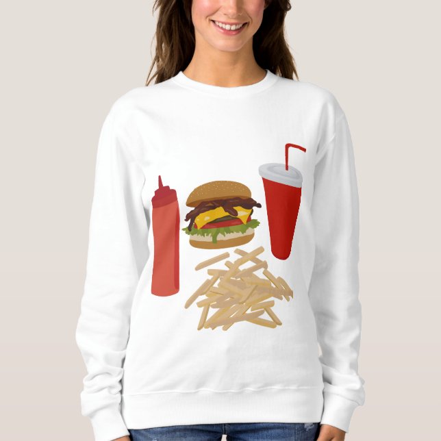 Sweatshirt Illustration Fast Food Burger Fries (Devant)