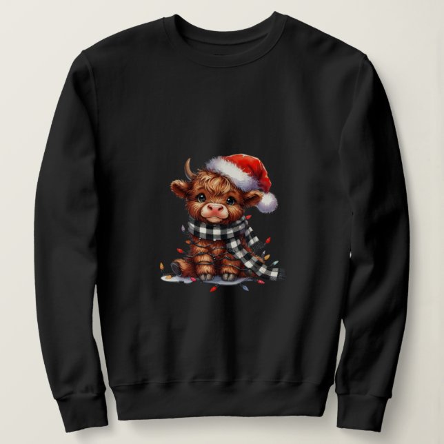 Sweatshirt Illustration Festive Highland Cow (Design devant)