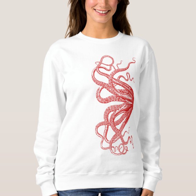 Sweatshirt Illustration vintage rouge de tentacules de poulpe (Devant)