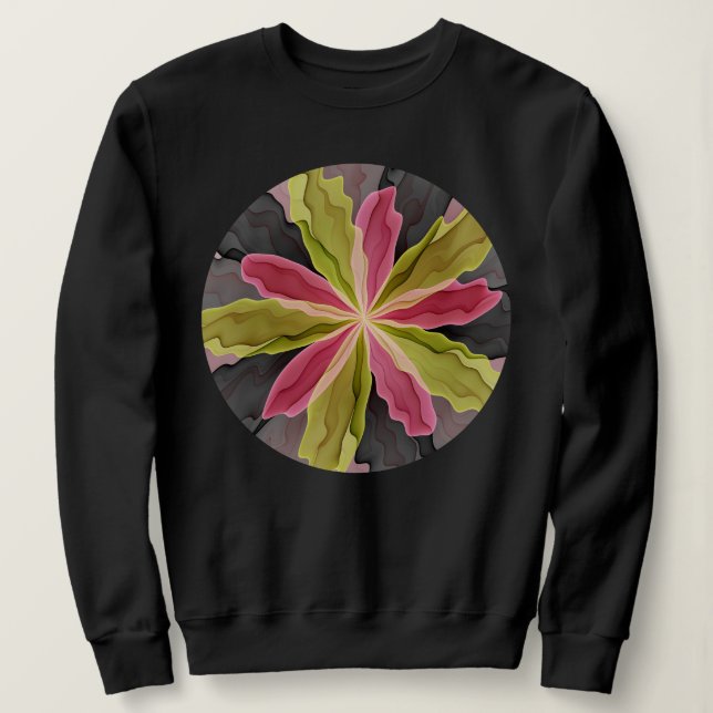 Sweatshirt Imaginaire rose vert anthracite Fleur Fractal Art (Design devant)
