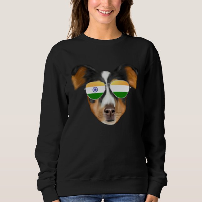 Sweatshirt India Flag Shetland Sheepdog Dog India Pocket (Devant)