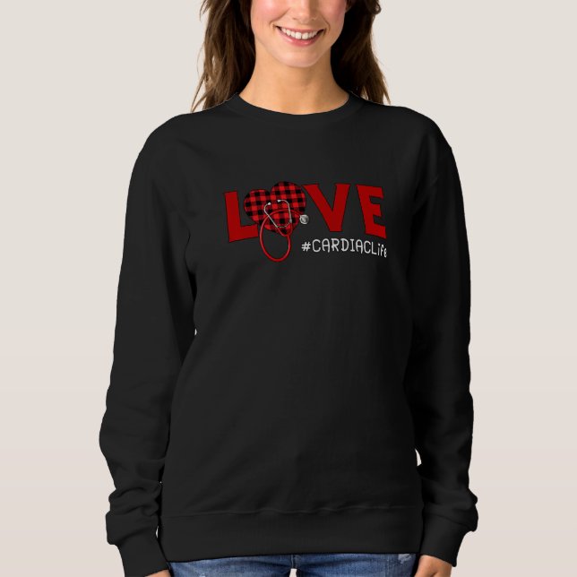 Sweatshirt Infirmière Cardiaque Plaid Red Love Heart Stethosc (Devant)