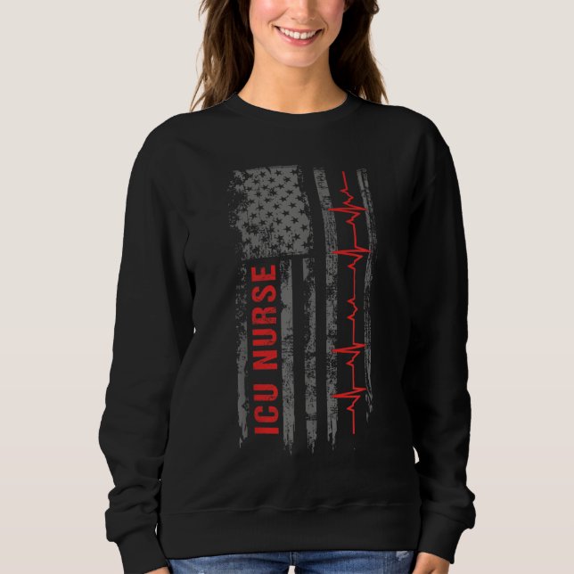 Sweatshirt Infirmière de l'ICU soins critiques drapeau améric (Devant)