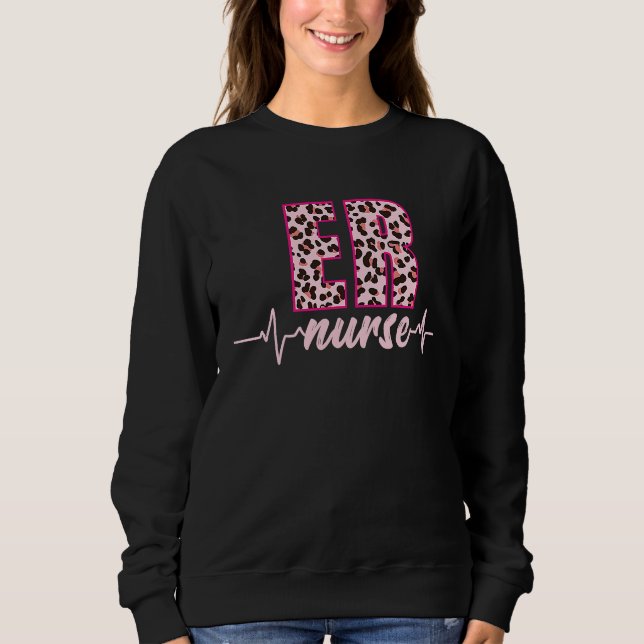 Sweatshirt Infirmière des urgences rythme cardiaque léopard E (Devant)