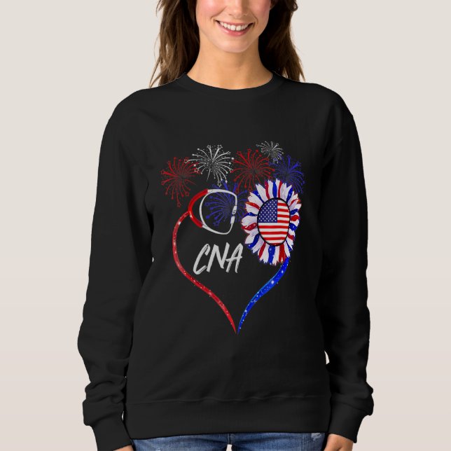Sweatshirt Infirmière patriotique 4 juillet drapeau américain (Devant)