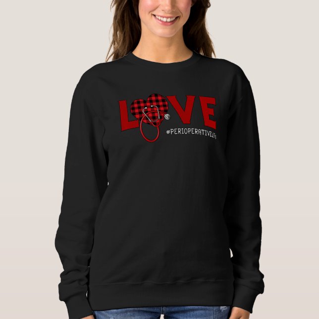 Sweatshirt Infirmière périphérique Plaid Red Love Heart Steth (Devant)