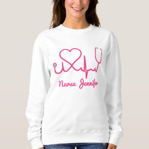 Sweatshirt Infirmière personnalisée rose Nom Stethoscope Coeu