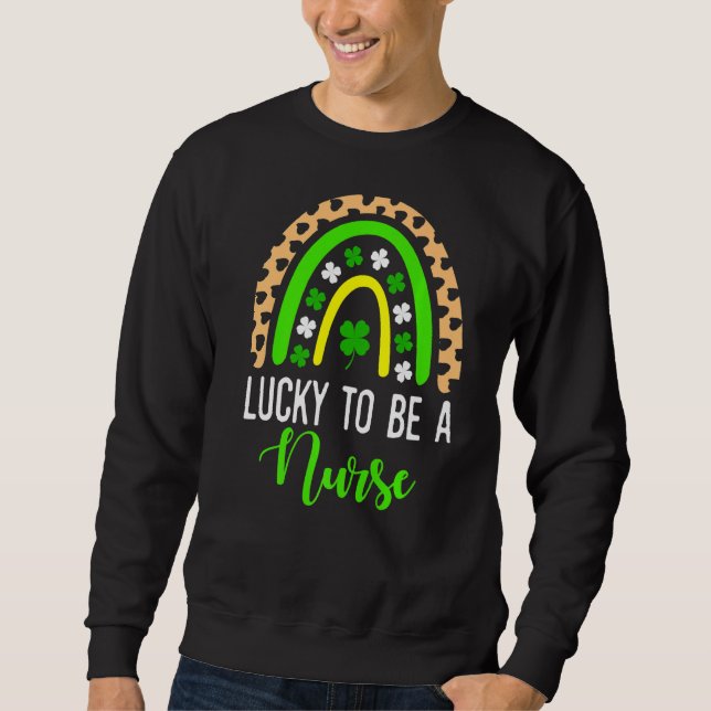 Sweatshirt Infirmière St Patrick S Day Lucky Rainbow Leopard  (Devant)