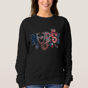 Sweatshirt Infirmière Stethoscope Leopard Plaid Usa Drapeau 4