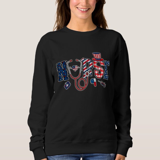 Sweatshirt Infirmière Stethoscope Leopard Plaid Usa Drapeau 4 (Devant)