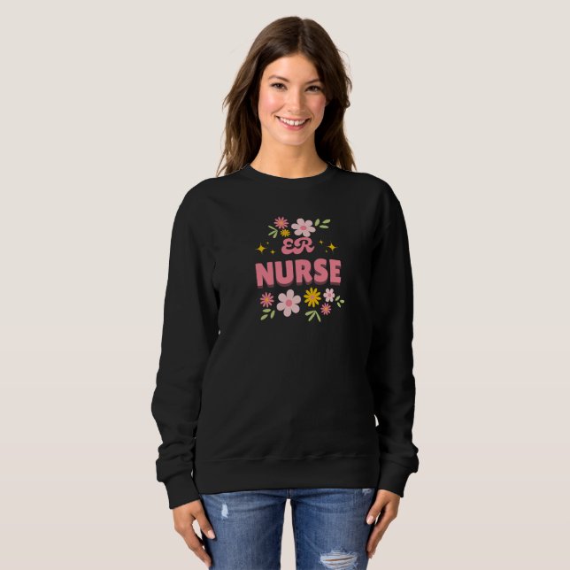 Sweatshirt Infirmière Urgences Fleur Rétro (Devant entier)