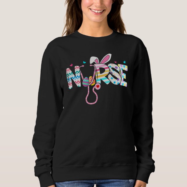 Sweatshirt Infirmière Vie Stethoscope Scrub Jour de Pâques Mi (Devant)