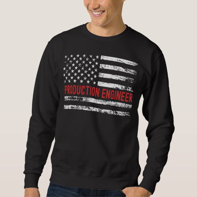 Sweatshirt Ingénieur de production Drapeau USA Profession Rét (Devant)