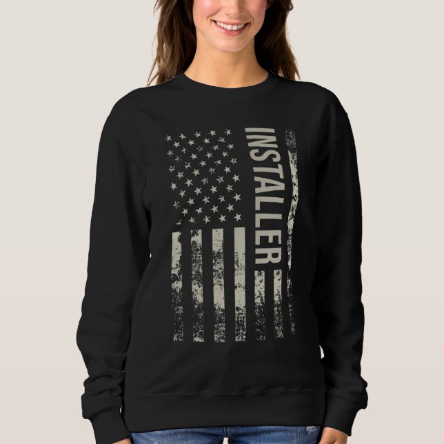 Sweatshirt Installateur de drapeau américain vintage (Devant)